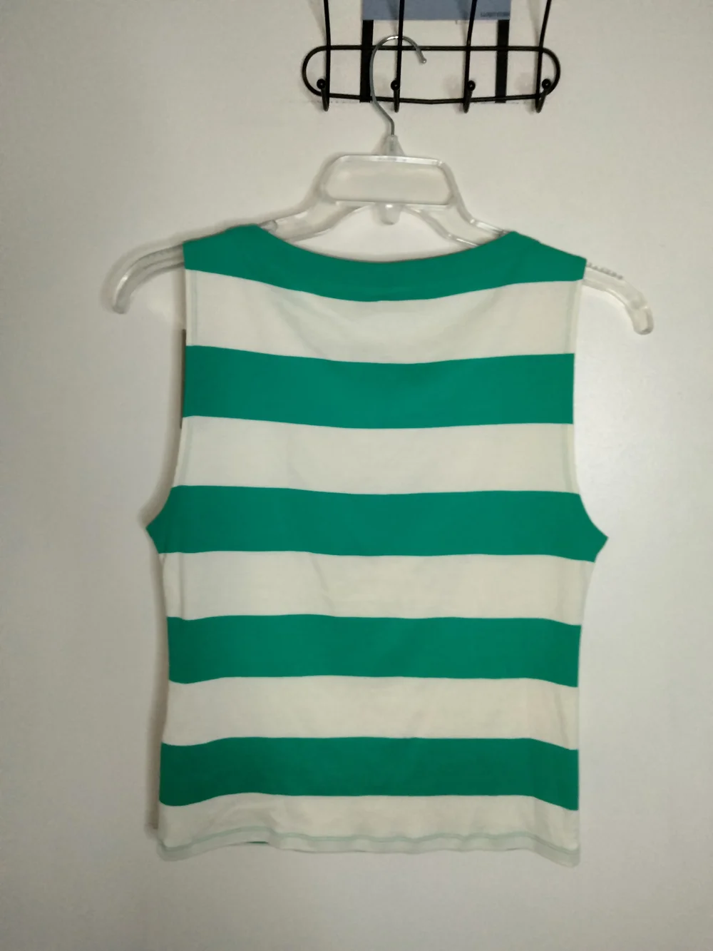 J. Crew (Sz L) Green & Cream Striped Cotton Sleeveless Perfect Fit Top (NEW-NWT)